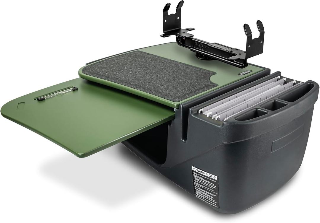 AutoExec GripMaster Car Desk for Your Vehicle Workstation and Mobile Office, Army Green with Printer Stand