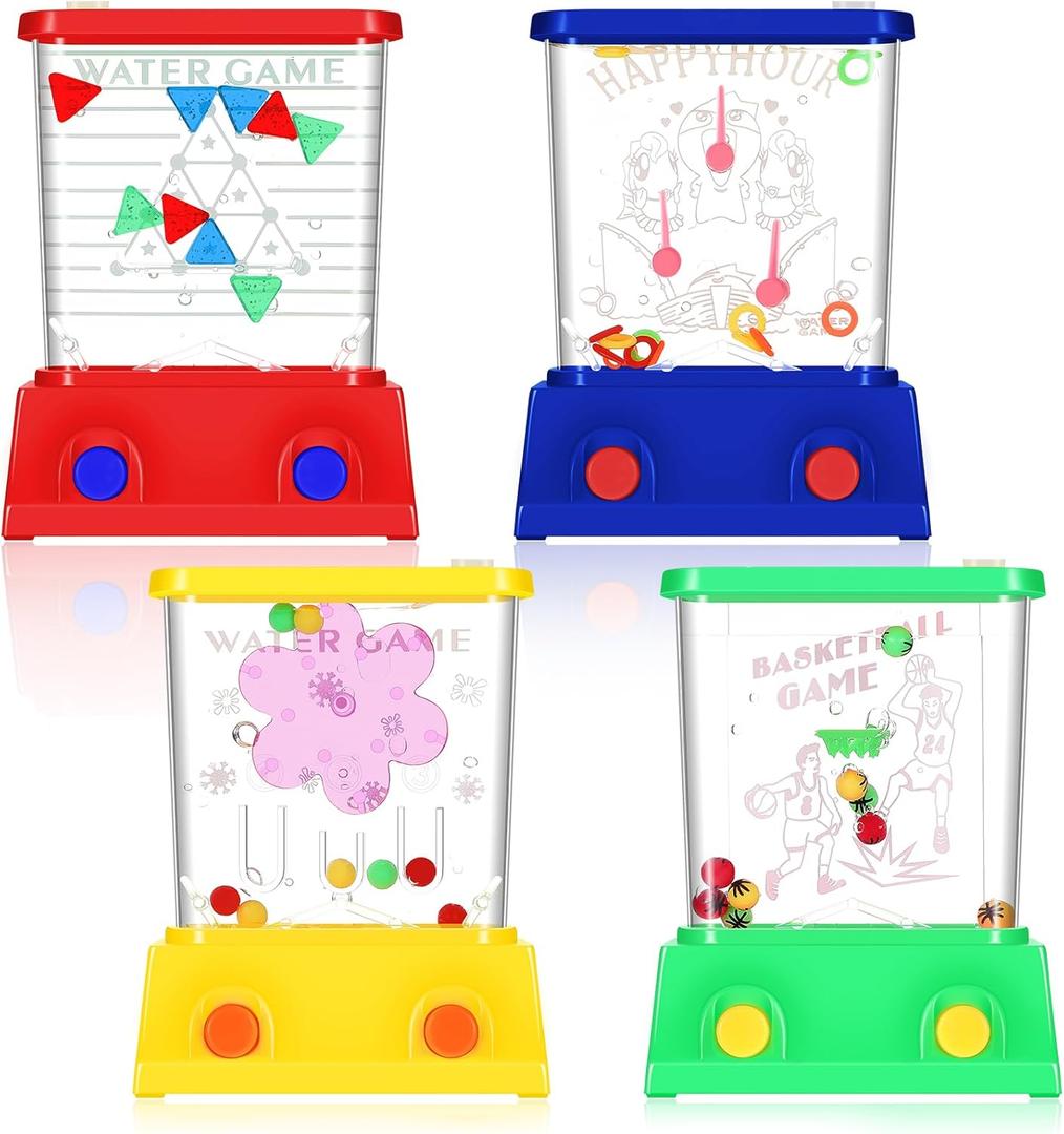 Gejoy 4 Pieces Water Games Handheld Easter Basket Stuffers for Kids Water Ring Toss Handheld Game Mini Retro Pastime Car Toys Fidget Autism Toys for Easter Children Boys Girls Birthday(Modern Style)