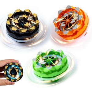 3-Pack Sparking Battle Spinning Tops, Bey-Style Light Up Gyro with Sparkler Effect, Sensory Fidget & Anxiety Relief Toys, Classroom Prizes, Stocking Stuffers, Party Favors Gifts for Boys Girls Ages 6+ (3pack black+orange+green)