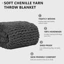 L'AGRATY Chunky Knit Blanket Throw: 80''x90'' Chenille Chunky Knitted Throw Blankets for Bed Couch - Handmade Thick Big Cable Knit Blanket - Large Crochet Blankets for Home Decor(Dark Grey)