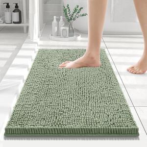 Smiry Luxury Chenille Bathroom Rugs 24x16, Extra Soft and Absorbent Shaggy Bath Mat, Machine Washable, Non-Slip Plush Carpet Runner for Tub, Shower, and Floor, Home Decor Accessories, Sage Green