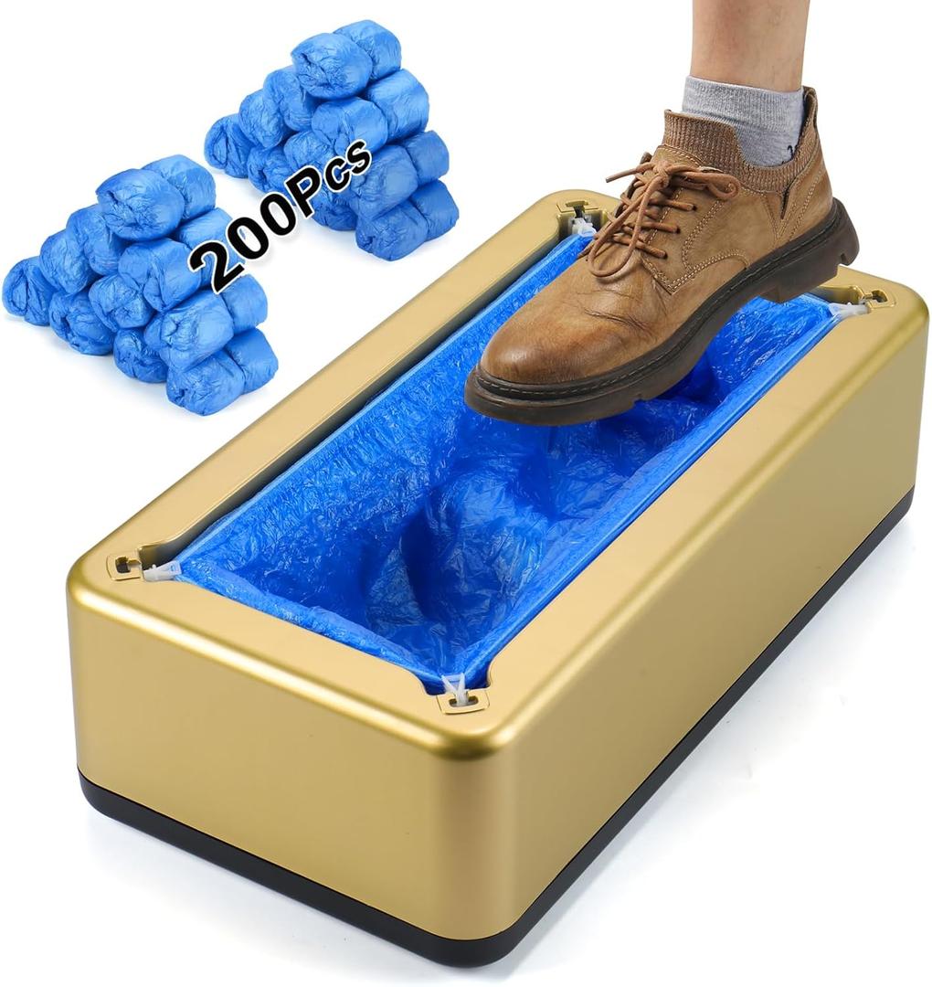 Shoe Cover Machine with 200pcs Shoe Covers Disposable, User-Friendly and Reliable Shoe Cover Dispenser, Fits Size Up to 11 US Men, Widely Applicable in Indoor, Hospital(Gold)