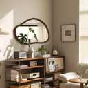35"x24" Wood Bathroom Mirror Wall Mounted, Dark Walnut Irregular Wall Mirror, Rustic Farmhouse Vanity Mirror for Bedroom Living Room Bathroom Entryway, Horizontal/Vertical