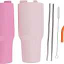 2in1 Drink Separator Silicone Liner, Reusable Dispenser Liner Stainless Steel Straws for 40oz Cup, Water Bottle Accessories for Party, Leisure, Outdoor, Office (Pinkish and Light Pinkish)