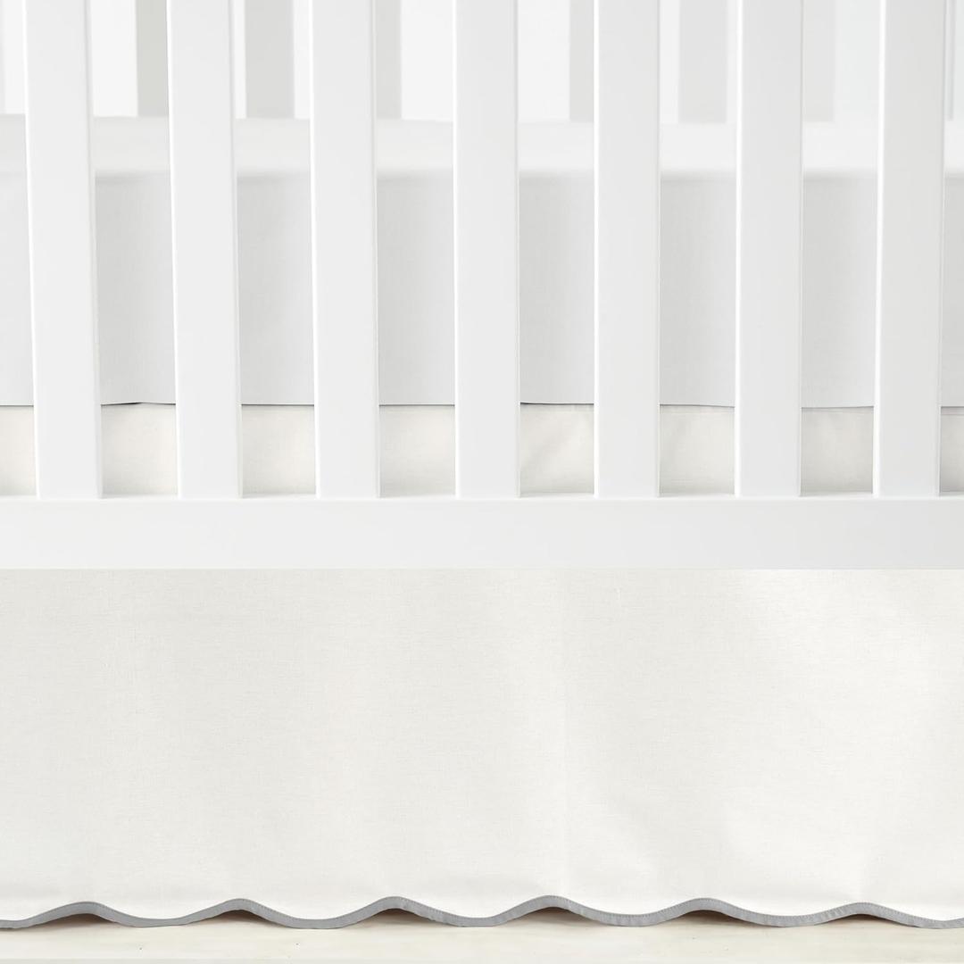 Lush Decor Coastal Chic Scalloped Edge Baby Crib Skirt Single 28" W x 52" L + 16" Drop Gray - White Crib Skirt - Baby Essentials - Coastal Nursery Decor