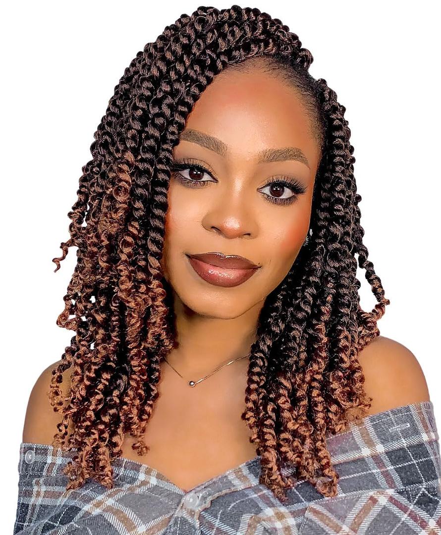 BOHOBABE Pre-twisted Passion Twist Crochet Hair 14 Inch Short Pre-looped Crochet Passion Twist Braiding Hair 8 Packs (T30)