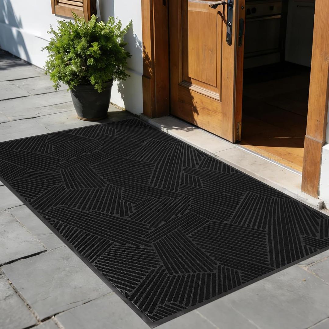 Low Profile Door Mat Indoor Outdoor, 3 x 6 Heavy Duty Non Slip Entryway Rug for High Traffic Areas, Grid-Pattern Waterproof All-Weather Floor Mat for Mudroom, Garage, Pet Paths