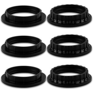 6 Pack E26 Lamp Shade Rings - E26 Light Socket Shade Rings Collar Ring,- 34mm (1-3/8") & 39mm (1-1/2") 2 Sizes Black Threaded Reducer Collar Ring for Light Socket, Hanging Lamp Holder Parts