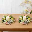 6 Pcs Easter Small Candle Rings Wreaths Mini Pillar Candle Holder Wreath Artificial Purple Pink Yellow Berries Spring Wreath for Home Kitchen Front Door Window Porch Wall Table Cnterpieces Decor