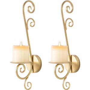 Gold Candle Sconces,Wall Mount Candle Holder,Vintage Metal Sconces for Home Decor-Set of 2.