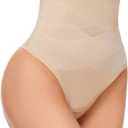 SIMIYA Thong Shapewear Tummy Control for Women High Waist Stay-Put Body Shaper Girdle Compression Stomach Shapewear Thong (Small, #01-1pc Nude-high Waisted)