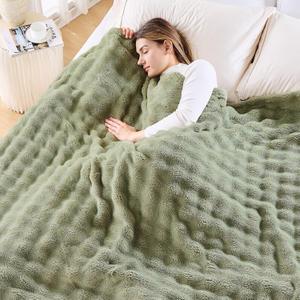 NEWCOSPLAY Queen Blanket for Couch Sage Green Super Soft Flannel Fleece 3D Bubble Lightweight Bed Blanket All Season Use (Sage Green, Queen(90"x90"))