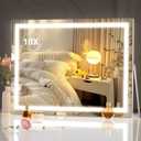 Hasipu Vanity Mirror with Lights, 17.7" x13.8 - 10X Magnification, Smart Touch 3 Color Modes, Brightness Control & 360 Rotation (Square White)