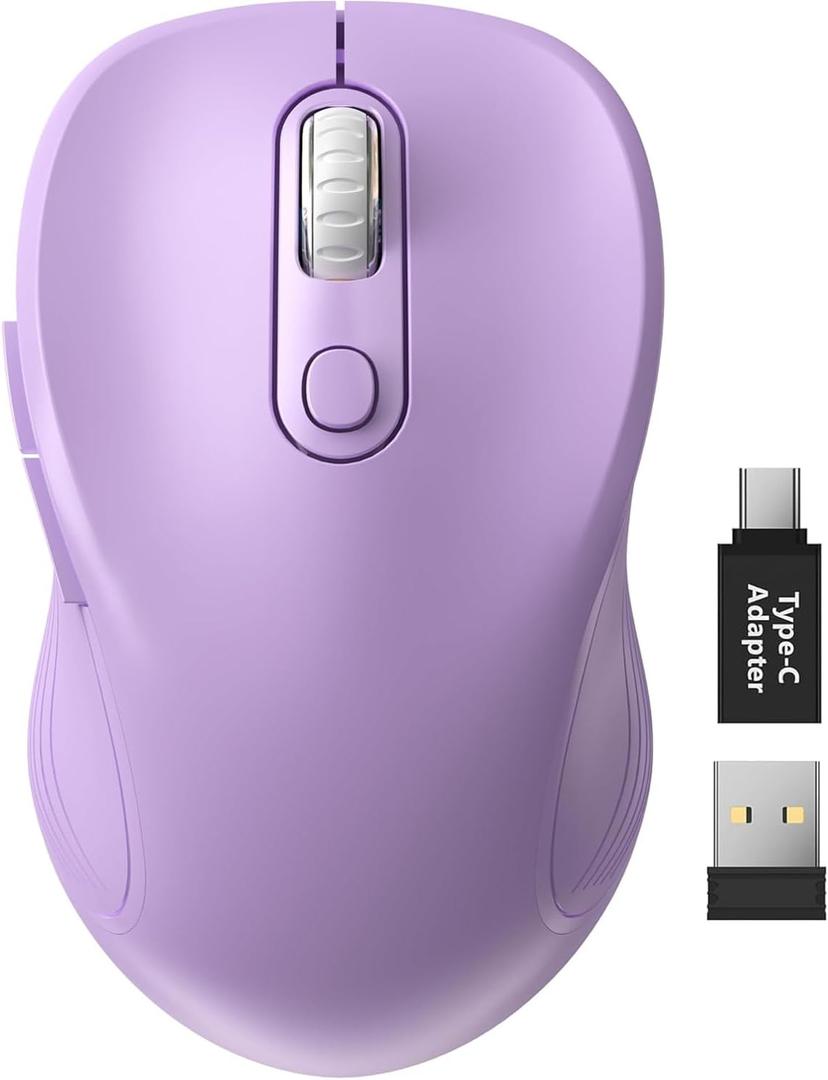 Trueque Wireless Mouse for Laptop, 2.4GHz Ergonomic Computer Mouse with Back & Forward Buttons, 3 Adjustable DPI Levels, 6 Buttons, Optical USB Cordless Mice for Windows PC (Lavender, 1 Pack)