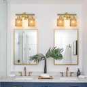 Bathroom Vanity Light, Gold Wall Fixture Over Mirror, Amber Glass Shade Lighting with Bulbs Included for Bedroom & Living Room, 2-Lights