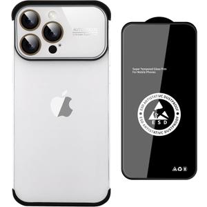 Frameless Phone Case Compatible with iPhone 13 Pro Max Case, Acrylic Large Window Camera Lens Protector,TPU Silicone Minimalist Protective Case Silver.