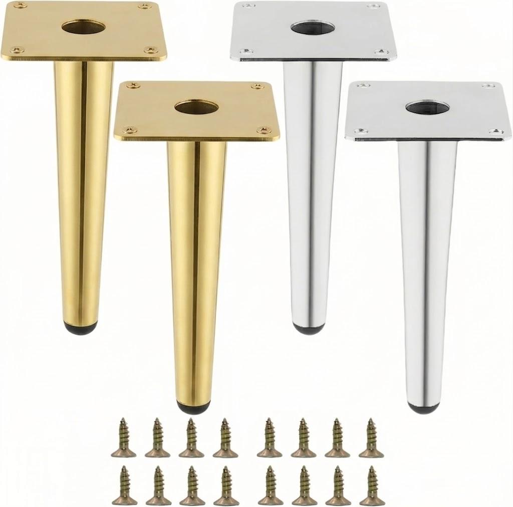 Metal Furniture Legs Heavy Duty Straight Furniture Feet DIY Modern Replacement Legs for Cabinet Sofa Couch Chair-Set of 4 (Gold,Silver, 8")