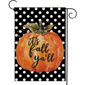 Garden Flag It's Fall Ya'll 1218 Inch Double Sided Burlap Polka Dot Pumpkin Flag Outside Vertical Holiday Yard Decorations (BLACK)