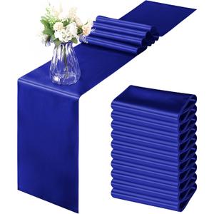 Horbaunal 12 Pack Royal Blue Satin Table Runner 12 x 108 Inch, Smooth Table Runners for Wedding Banquets Birthday Party