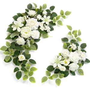 WEIERYUE(Pack of 2 Artificial Flowers Decorations, Wedding Flowers, Wedding, Banquet, Party, Reception Entrance Welcome Sign and Background Decoration(Fairy White)