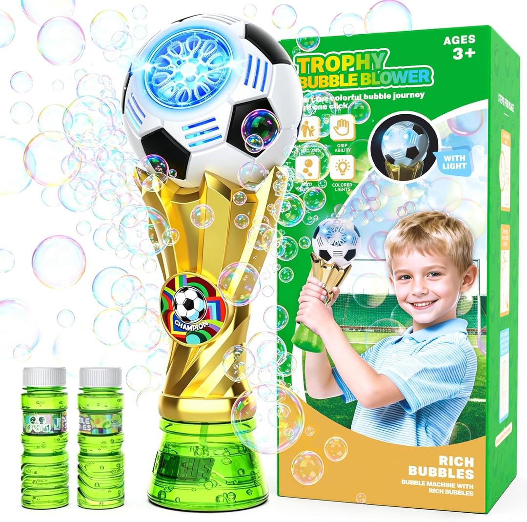 Bubble Machine for Kids - Soccer Trophy Bubble Wand with 2 Solution Refill, Automatic Bubble Blower, Bubbles Maker Blaster Toddler Outdoor Toys, 2026 Merchandise Birthday Gifts for Boys Girls Age 3+