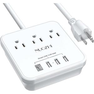 Cruise Essentials, NUOZHI 6 Ft Power Strip with 3 Outlets and 4 USB Ports(1 USB C), Non Surge Protector for Cruise Ship, Travel, Home Office, ETL Listed, White