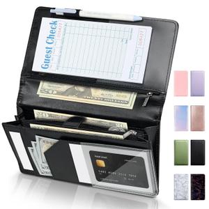 Server Book High Volume, Expandable Waitress Book with Zipper & Magnetic Pocket, 5"9", Server Books for Waitresses, Waitress Accessories, Fits Guest Checkbook, Waitress Apron, Server Apron (Black) (Extended Version)