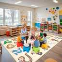 ABC Kids Rugs for Playroom - 9x12 Feet Large Classroom Rug for Kids Preschool Educational Learning Animal, Alphabet Rugs Children Room Decor, Beige