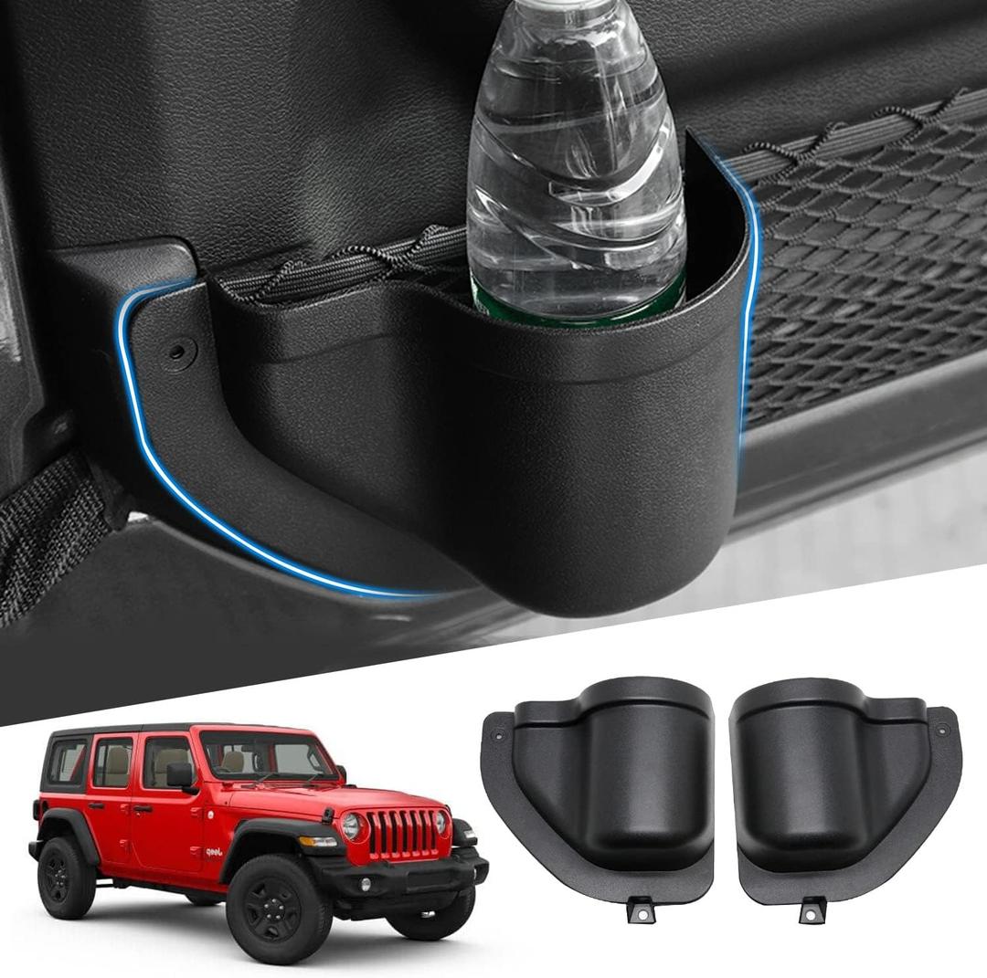 Front Door Pockets Fit forJeep Wrangler JL 2018-2023 2024 Front Cup Holders for Jeep Wrangler JL Accessories Door Storage Black 2PCS