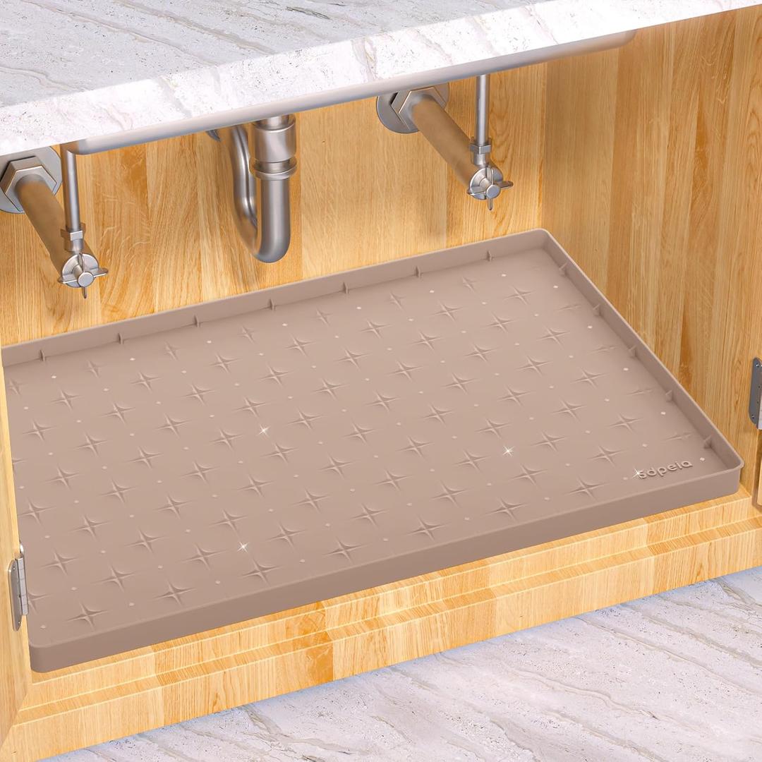 Sdpeia Under Sink Mat for [19" x 19"] Cabinet, Upgraded Silicone Waterproof Mat Kitchen Cabinet Liner Cabinet Protector Kitchen Organizers and Storage (Light Brown)