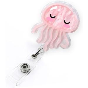 Pink Jellyfish Badge Reel Retractable for Nurse, Doctor, Medical Worker & Nursing Student | Cute Pediatric Nurse ID Name Badge Holder with Alligator Clip & 24 Durable Nylon Retractable Cord | Acrylic