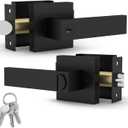 Mega Handles ROBELL Entry Lever, Door Handle, Heavy Duty Square Locking Door Levers Set for Left or Right-Handed Doors - Matte Black (1 Pack)