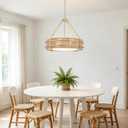 21.5'' Rattan Chandelier For Dining Room,5-Light Boho Pendant Light Fixture