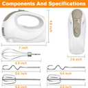 Handmixer - 5 Speed Portable Kitchen Mixer Electric Handheld with 5 Stainless Steel Accessories Whisk, Food Beater, Ivory (white)