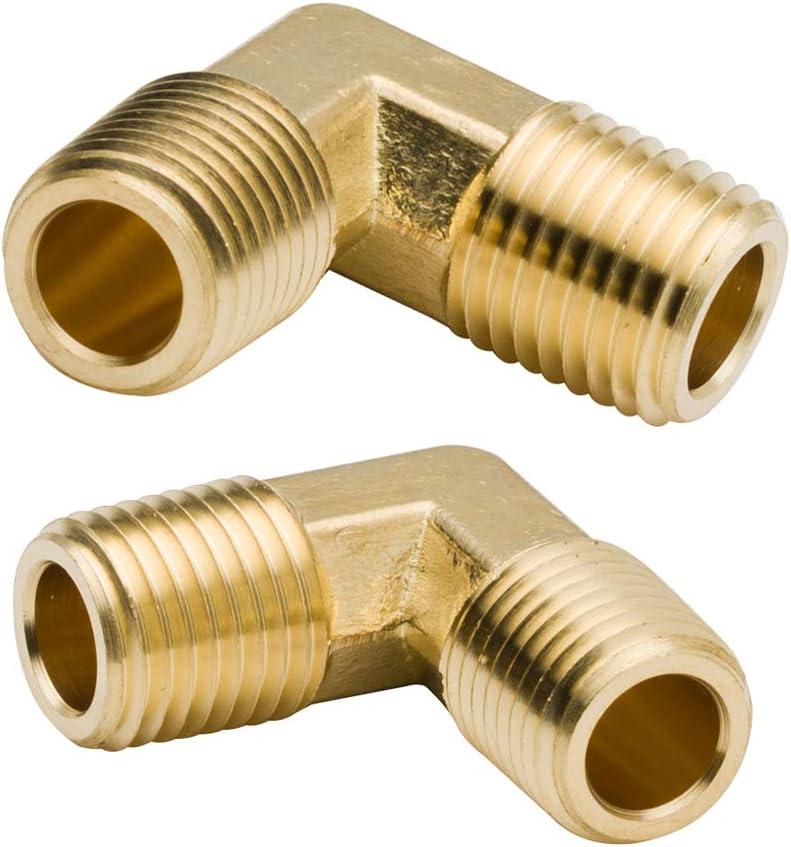 Legines Brass Pipe Fitting, Forged Male 90 Degree Elbow, 3/8" NPT Male x 3/8" NPT Male, Pack of 2