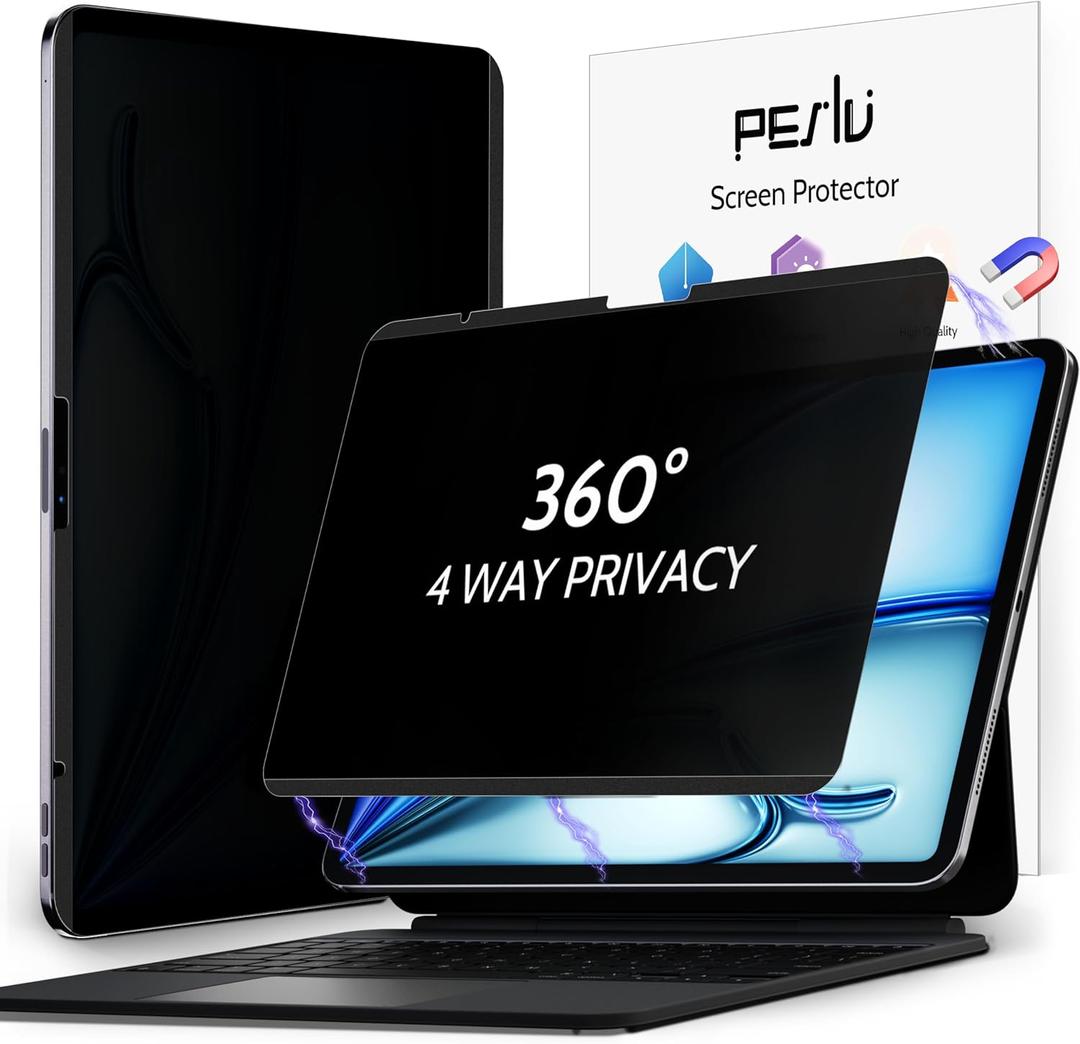 4-Way Magnetic Privacy Screen for iPad Air 13 Inch 2024/2025 (M2/M3, 6th/7th Gen), Removable 360 Spy Private Filter, Anti Blue Light Glare Bubble-Free Easy Install Black Screen Protector (iPad Air 13" 2024, 360 magnetic privacy for iPad)
