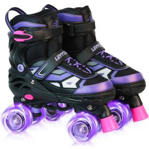 Roller Skates for Boys Girls Kids, 4 Size Adjustable Quad Skates with All Light Up Wheels for Beginners Indoor Outdoor Sports (Medium(US 2Y-5Y)Big Kid, Blue)