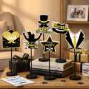 Wenqik 6 Pcs Father's Day Decoration Wooden Happy Father's Day Table Centerpiece Black and Gold Tall Standing Best Dad Wood Block Sign for Home Shelf Tabletop Party Tiered Tray Decor Dad Gifts