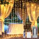 Brightown 300 LED Curtain Lights, 9.8 FT Plug in Fairy Lights for Bedroom, 8 Lighting Modes, Christmas Hanging Lights for Window Backdrop Wall Wedding Party Birthday Christmas Decoration, Warm White