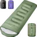 Atarashi Camping Sleeping Bag- 4 Seasons for Adults, Light, Warm, Extra-Large with Compression Sack- Great for Hiking, Backpacking & Outdoor Adventures (A7 Army green/Wide(40''x87''))