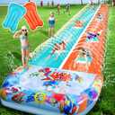 46FT Double Slip and Water Slides for Kids Adults Backyard, Extra Long Lawn Water Slides with 2 Bodyboards, Heavy Duty, Giant Inflatable Water Slip Toys with Crash Pad for Summer Outdoor Party