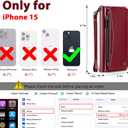 Wallet Case for iPhone 15 with Card Holder/Crossbody Wallet/Strap| RFID Blocking | Magnetic | Kickstand | Detachable | PU Leather Phone Case for iPhone 15,6.1 in,Wine Red