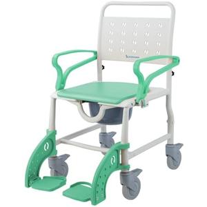 XIAOSHUNER 4 in 1 Rolling Shower Chair with Wheels for Elderly and Disabled, Wheelchair with Bucket and Safety Locking Wheels, Shower Bedside Commode Wheelchair for Seniors, Green