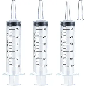 60ml Syringe for Liquid, Oral, Scientific Labs, Measurement, Dispensing, Catheter Tip with Cap 3 Pack 60ml Syringes