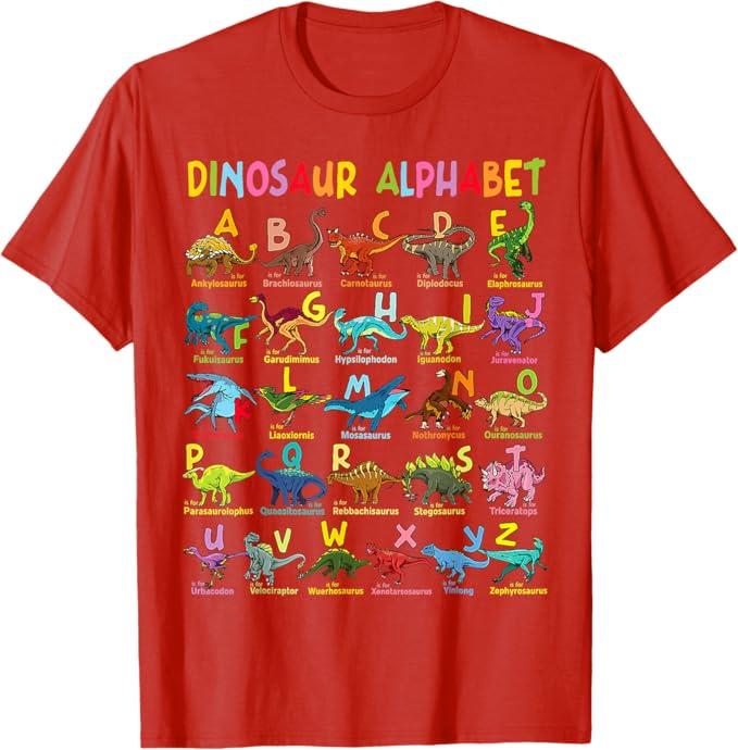 Types of Dinosaurs Alphabet A-Z ABC Dino Identification T-Shirt, 3T