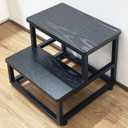 Step Stool, Bedside Steps for High Beds with Round Corners, 2 Steps Footstool for Adults, Metal and Wood Stepping Stool for Kitchen Bedroom, Load 500 LB, Black