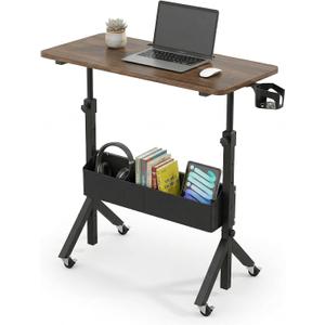 HUANUO Mobile Standing Desk with Wheels and Storage Basket, Height Adjustable 28.7"-46.1" Rolling Desk for Walking Pad, Small Space Laptop Computer Workstation for Home Office, 31.5" x 15.75"