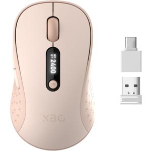 XBG B15pro Wireless Bluetooth Mouse, Bluetooth 5.0/ 4.0 & 2.4G Tri-Mode, Type-C Rechargeable with LED Screen Display, Ergonomic Silent Click for Laptop/ PC/ Tablet, Multi-Device & Office Use-Pink