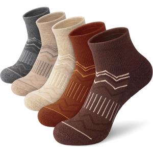 iCamter 5 Pairs Merino Wool Hiking Socks for Women Men Thick Cushion Quarter Ankle Athletic Running Socks (Beige, 5-9)
