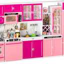 5 in 1 Kids Kitchen Playset Toys with Light & Sound, Doll House Furniture Accessories, 64 PCS Pretend Cooking Food Set, Play Kitchen for Toddlers, Gifts for Girl Ages 3-5 Year Old